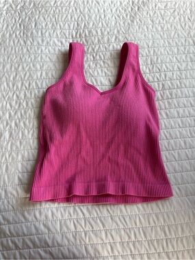 Sleeveless Ribbed V-Notch Tank Top in Hot Pink